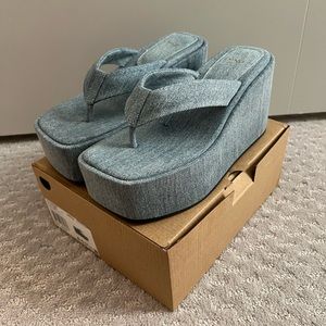 Chunky Denim Sandal Wedges